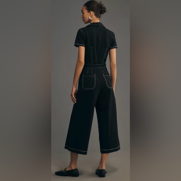 MAEVE ANTHROPOLOGIE Dark Blue Colette Wrap Denim Romper Jumpsuit size 10 - Picture 3 of 14